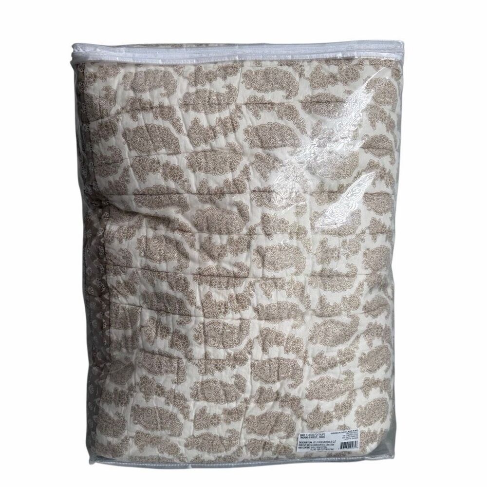 The Company Store VILLA D’ASCOLI Jiya Reversible Quilt - Taupe, Full/Queen New